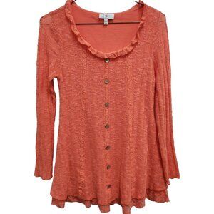 OSO Casuals Tunic Top Womens Small Orange Lace Ruffled Layered BOHO Fairy